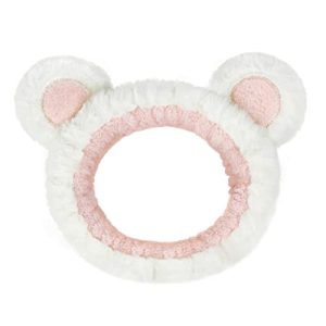 Huachi Spa Headbands for Women Girls Face Washing Makeup Cute Bear Ears Hair Bands Korean Elastic Fluffy Beauty Accessories, White