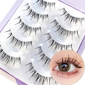 Manga Lashes, Clear Band Spiky Anime Lashes, Wispy Strip 3D False Eyelashes Natural Look, Korean Japanese Asian Cosplay Doll Fake Eyelashes that Look Like Individual Clusters, 5 Pack