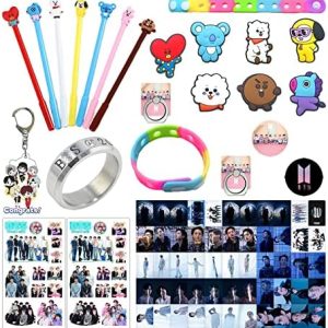 BTS Merchandise Kpop Merch BTS Gifts Includes BTS Cartoon Pen Charm Bracelet Photocards Keychain Ring Tattoo Stickers Button Pin Phone Ring