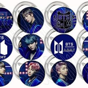 Blue Purple K Pop Buttons K-pop Boy Party Favors Supplies Decorations Collectible Metal Pinback Buttons Pins, Large 2.25” -12 pcs, South Korean Boy Band Jin Suga J-Hope RM Jimin V Jungkook