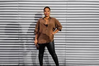 Chocolate shirt, leather pants. – Shirley’s Wardrobe | Beauty & Fashion Blog