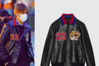 Taehyung | 170224 Embroidered Leather Bomber Jacket • Gucci •…