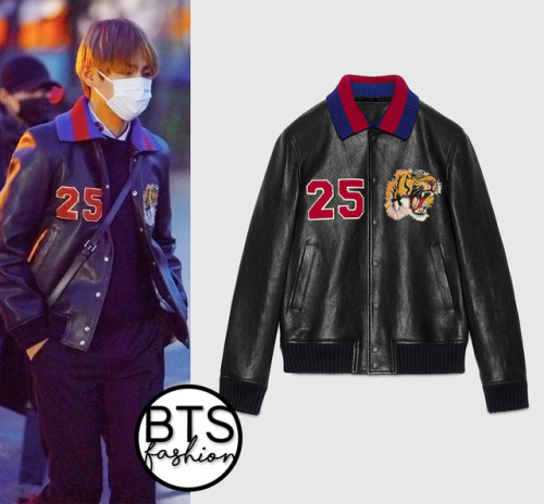 Taehyung | 170224 Embroidered Leather Bomber Jacket • Gucci •…