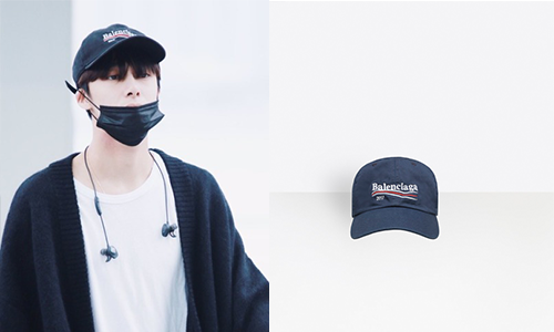 Hyungwon wears a Balenciaga 2017 hat