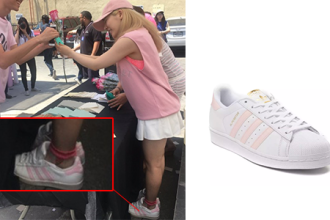 Sunny wears Adidas Superstars Pink.