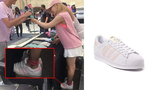 Sunny wears Adidas Superstars Pink.