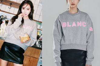 Jessica in a Lucille cropped sweatshirt