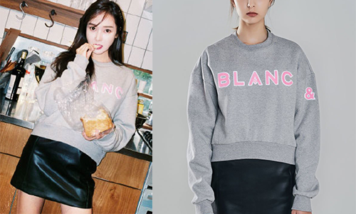 Jessica in a Lucille cropped sweatshirt