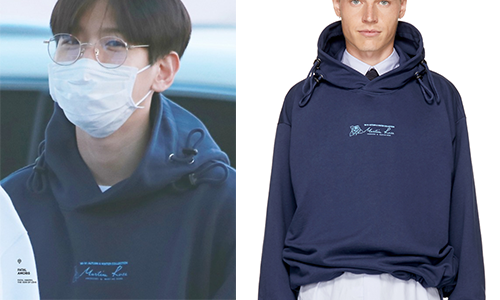 Baekhyun wearing a Martine Rose hoodie