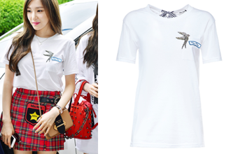 Tiffany (Tiffany) is wearing a Miu Miu swallow patch cotton T-shirt