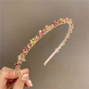 Qazuoik Hairpin Headbands For Women,Rhinestone Winding Hair Band, French Elegant Crystal Headband, Korean Popular Hair Compression Headband,Cute Hair Accessories For Styling (Pink)