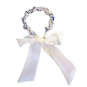 Floral Ribbon Hair Band Women Cloth Non-slip Elastic Hair Hoop Korean Style Hairband Summer Vintage Hair Styling Accessory (blue&beige)