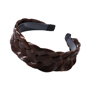 Wig Headband,Korean Style Fishbone Braid Twist Braided Wide-brimmed Non-slip Headwear,Female Hairbands,Wide Hair Hoop,Wash Face Headband(Light Brown)