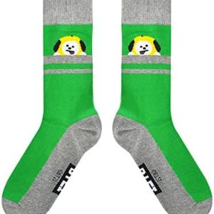 Concept One BT21 LINE FRIENDS CHIMMY Socks, 1 Pair, Women’s Novelty Striped Crew Socks, Green, 6-10 US