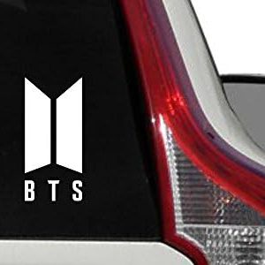 BTS New Logo Text BTS Car Die Cut Vinyl Decal Bumper Sticker for Car Truck Auto Windshield Wall Window Ipad Tablet MacBook Laptop Computer Home Custom and More (White)