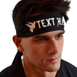 Martial Arts Personalized Custom Tie Back Headband with Kicking Silhouette Taekwondo in Vinyl