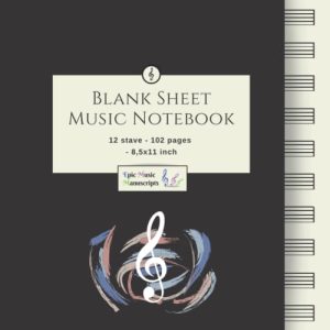 Blank Sheet Music Notebook: Music Manuscript Paper / White Marble Blank Sheet Music / Notebook for Musicians / Staff Paper / Composition Books Gifts … * Large * 12 Stave * 102 pages