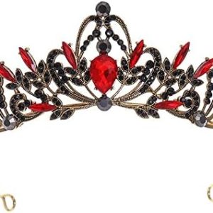 Korean Princess Headband Elegant Vintage Baroque Hairbands Head Wrap Rhinestone Wedding for Children Crystal Tiara(red)