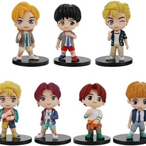 SurpriseSeptember 7pcs BTS Cake Toppers Character Set Of Action Figures Toys，BTS Mini Figurines Dolls Birthday Party Supplies Car Desktop BTS Birthday Decorations (A)