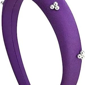 GALSOR Non-Slip Hair Hoop Korean Style Sweet Pearl Satin Sponge Hair Band Simple Out Pressure Hair Headband (Color : Purple, Size : 14.5×14.5cm)