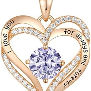 CDE Forever Love Heart Pendant Necklaces for Women 925 Sterling Silver with Birthstone Zirconia, Anniversary Birthday Gifts for Wife, Jewelry Gift for Women Mom Girlfriend Girls Her