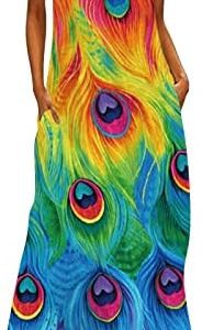 Women’s Dresses Casual Summer Fashion Sleeveless Long Dress V-Neck Printed Work Dresses 2023