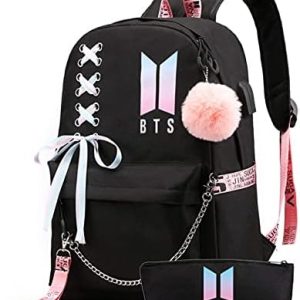 Depulat USB Kpop Backpack Casual Backpack Kpop Laptop Bag College Bag Book Bag Fashion Daypack (one size, Black-1)