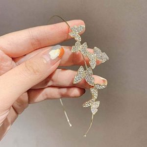 SPDD Rhinestone Butterfly Hair Clip Princess Hair Hoop Crystal Headband Korean Women Girls Hair Band Hair Accessories(Hair Clip&Headband,Gold)