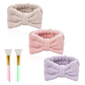 VIOCIWUO Microfiber Bowtie Headbands for Women 3 Pack, Elastic Soft Makeup Headbands Hair Bands Face Wash Spa Yoga For Women Girls