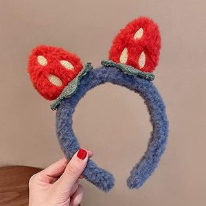 Sweet Soft Wash Face Flower Cloth Ear Makeup Strawberry Hairband Female Hair Wrap Korean Style Headband Plush Hair Hoop(Blue)