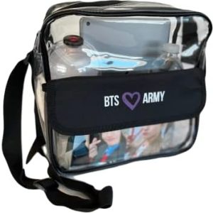 BTS Army stadium, concert approved clear crossbody messenger shoulder bag with adjustable strap, 10 X 10 inches, waterproof, lightweight