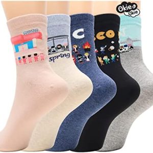 OKIE OKIE Womens Casual Cute Cat Socks – Animal Dog Owl Print Crew Novelty Fun Funny Lover Gift Christmas for Women