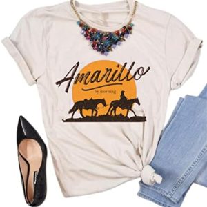 Women Retro Amarillo by Morning Western Country Music Cowboy Gift T-Shirt Short Sleeve Tops