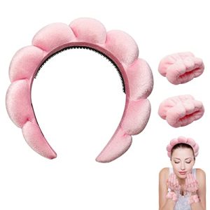 Sponge Headband, Twisted Makeup Headband, Non Slip Spa Hairband and Wristbands, Padded Soft Hairband For Face Washing, Makeup, Skincare, Daily Use Or Mother’s Day Gift (Pink)