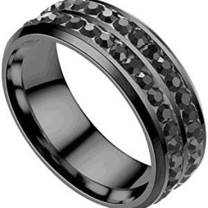 Women’s Engagement Wedding Band Ring for Men Titanium Steel Double Diamond Ring Korean Style Fashion Stainless Steel Diamond – Trendy Cocktail Aesthetic Stacking Girl Jewelry (Black, 10)