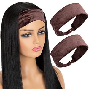 Ecojunmi Velvet Elastic Wig Headband, 2 Pcs Comfortable Adjustable Band For Wigs Non-Slip Good Grip Hair Band (chocolate brown)