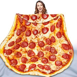 QiyI Pizza Blanket 2.0 Double Sided for Adult and Kids, Giant Funny Food Throw Blanket, Novelty Round Taco Blanket, Warm Soft Tortilla Blanket 60″ in Diameter, Prosciutto Pizza 2