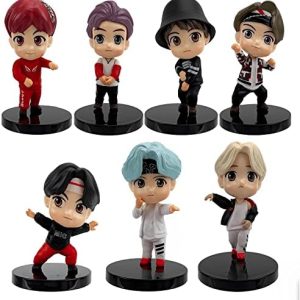 SurpriseSeptember 7pcs BTS Cake Toppers Character Set Of Action Figures Toys，BTS Mini Figurines Dolls Birthday Party Supplies Car Desktop BTS Birthday Decorations (D)