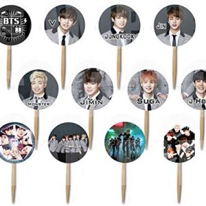 K pop Boy Band Assorted Images Cupcake Picks Cake Toppers (12 pcs) South Korean Boy Band Jin Suga J-Hope RM Jimin V Jungkook