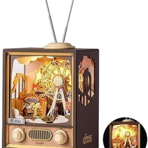 DIY Music Box Sunset Carnival, Wooden Musical Box Auto-Rotating Ferris Wheel with LED Lights and Minuet in G Music, DIY Crafts/Creative Gifts for Mom Girls Teens (Sunset Carnival)