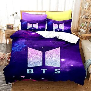 Kpop BTS Bedding Set Galaxy Jimin SUGA V Rap J-Hope Jungkook Duvet Cover Set for Teens Girls Purple King Size 1 Duvet Cover 2 Pillowcases (Full(79×90 in))