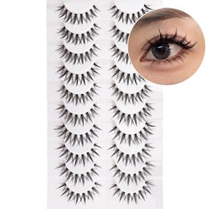 Losha Eyelashes Wispy Manga Lashes Natural Look Clear Band False Eyelashes Lightweight Asian Korean Anime Eye Lashes Pack 10 Pairs Soft Clusters Fake Eyelashes Reusable Faux Mink Lashes (Center)