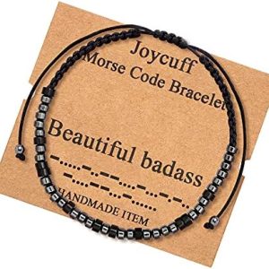 JoycuFF Morse Code Bracelets for Women Men Gifts for Her Him Mom Dad Daughter Sister Best Friend Funny Inspirational Bracelets for Women Jewelry Adjustable Silk Beaded Wrap Bracelet