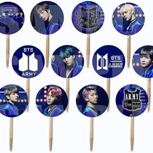 Blue K pop Boy Band Cupcake Picks Cake Toppers (12 pcs) K-Pop South Korean Group Jin Suga J-Hope RM Jimin V Jungkook