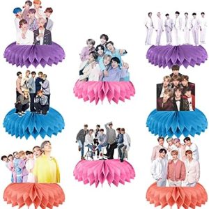 BTS Birthday Party Supplies, Bangtan Boys Birthday Party Supplies Honeycomb Centerpiece,8 Pcs BTS Party Supplies 3D Table Decorations for Bangtan Boys Birthday