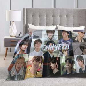 Kpop ENHYPEN Merch Throw Blanket Characters Collage Blanket Soft Warm Bed Blanket for Travelling Camping Living Room Sofa Bedroom 80"X60"