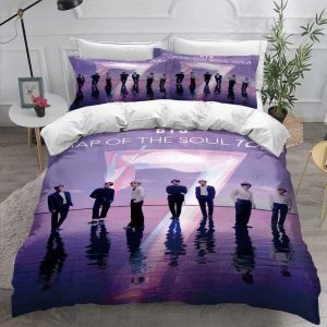 Kpop BTS Duvet Cover Sets Map of The Soul Bedding Set 3pcs, Kids Teen Girls Boys Bedding Set with 1 Comforter Cover and 2 Pillowcases (Purple, Full-79×90)