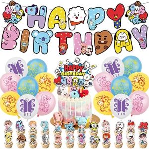 Bts Birthday Party Supplies, Bts Party Decorations Included Birthday banner, Cake Topper, Cupcake Topper, Balloons