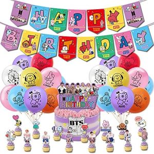 BTS Birthday Party Supplies,BTS Happy Birthday Banner Cake Topper Party Balloons for Kids Birthday Party Favor Decorations