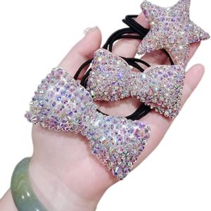 Xiwstar 2Pcs Luxury Bling Crystal Hair Bands Korean Fashion Rhinestone Bracelet Hair Bow Ties Scrunchies for Women Girls